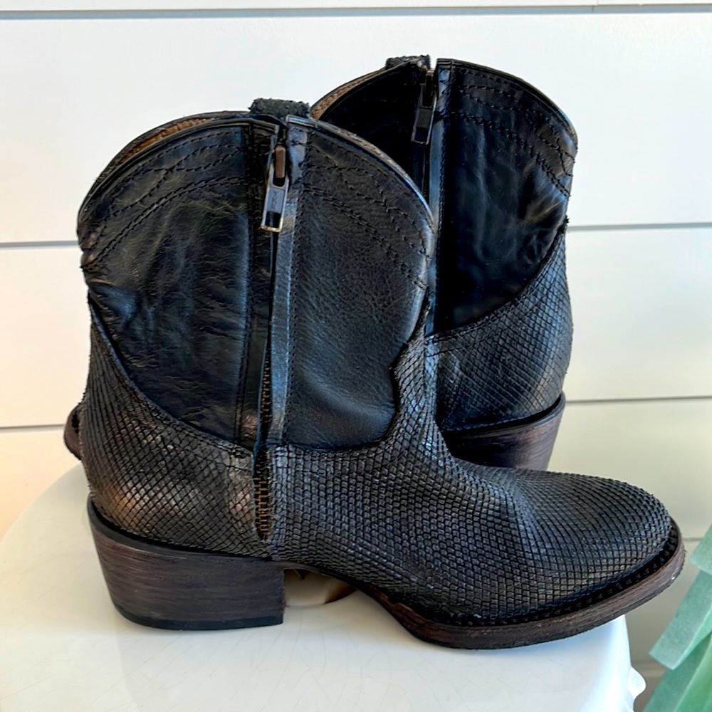 Black Textured Leather Ankle Booties - Women
